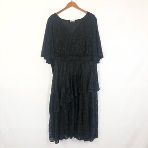 NEW Kiyonna Lace Affair Cocktail Midi Dress Size 5X Black Ruffle Flutter‎